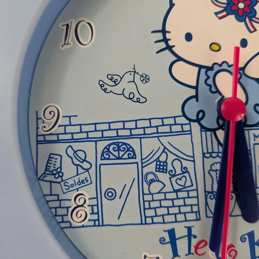 Sanrio Hello Kitty Wall Clock Working Vintage 2002 Baby Blue Angel 7.75